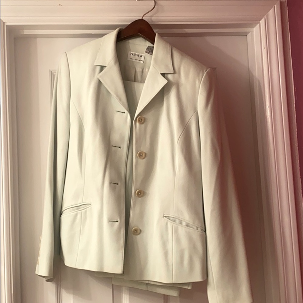 Sage green pant and skirt suit